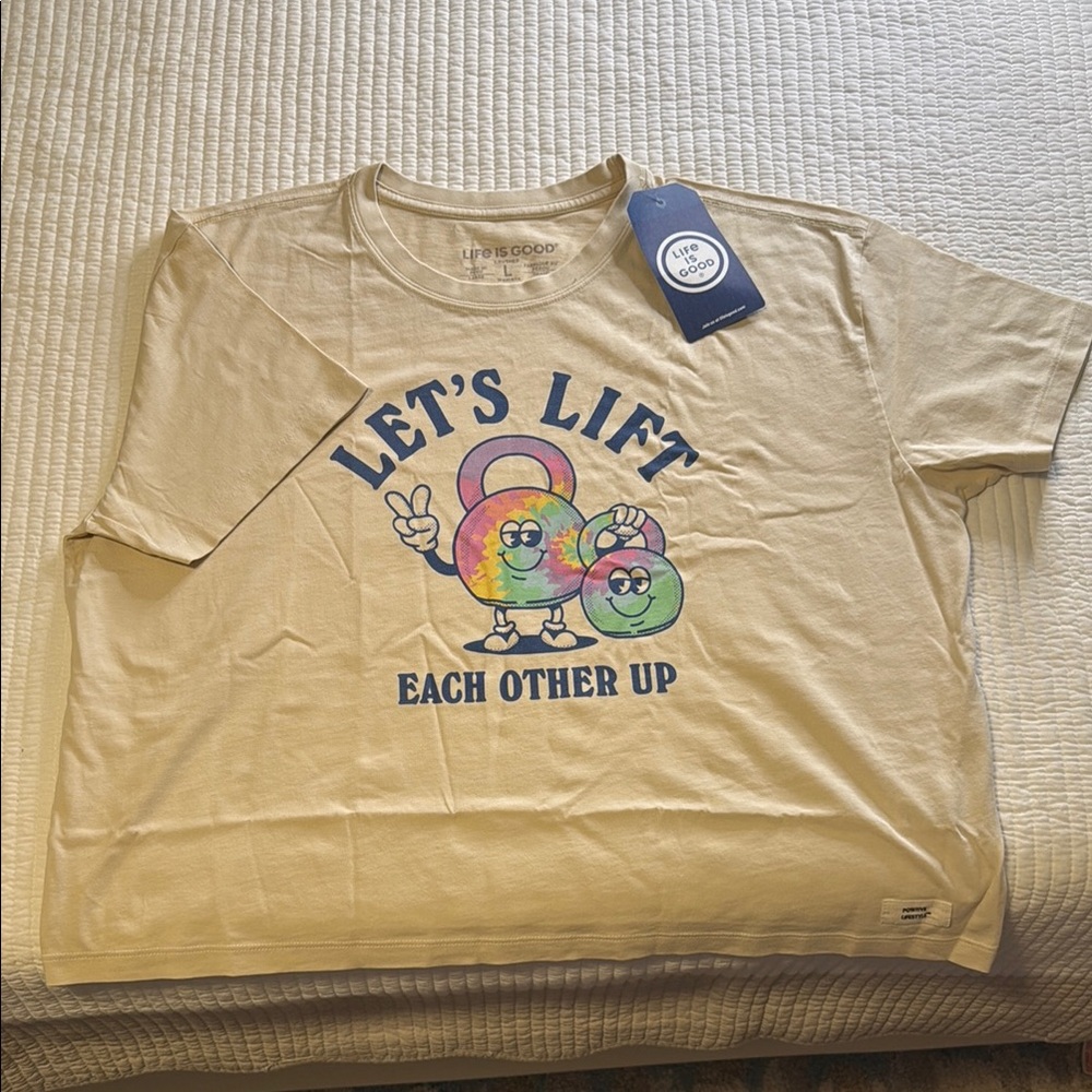 Life Is Good Tan Crop Top with Playful Graphic